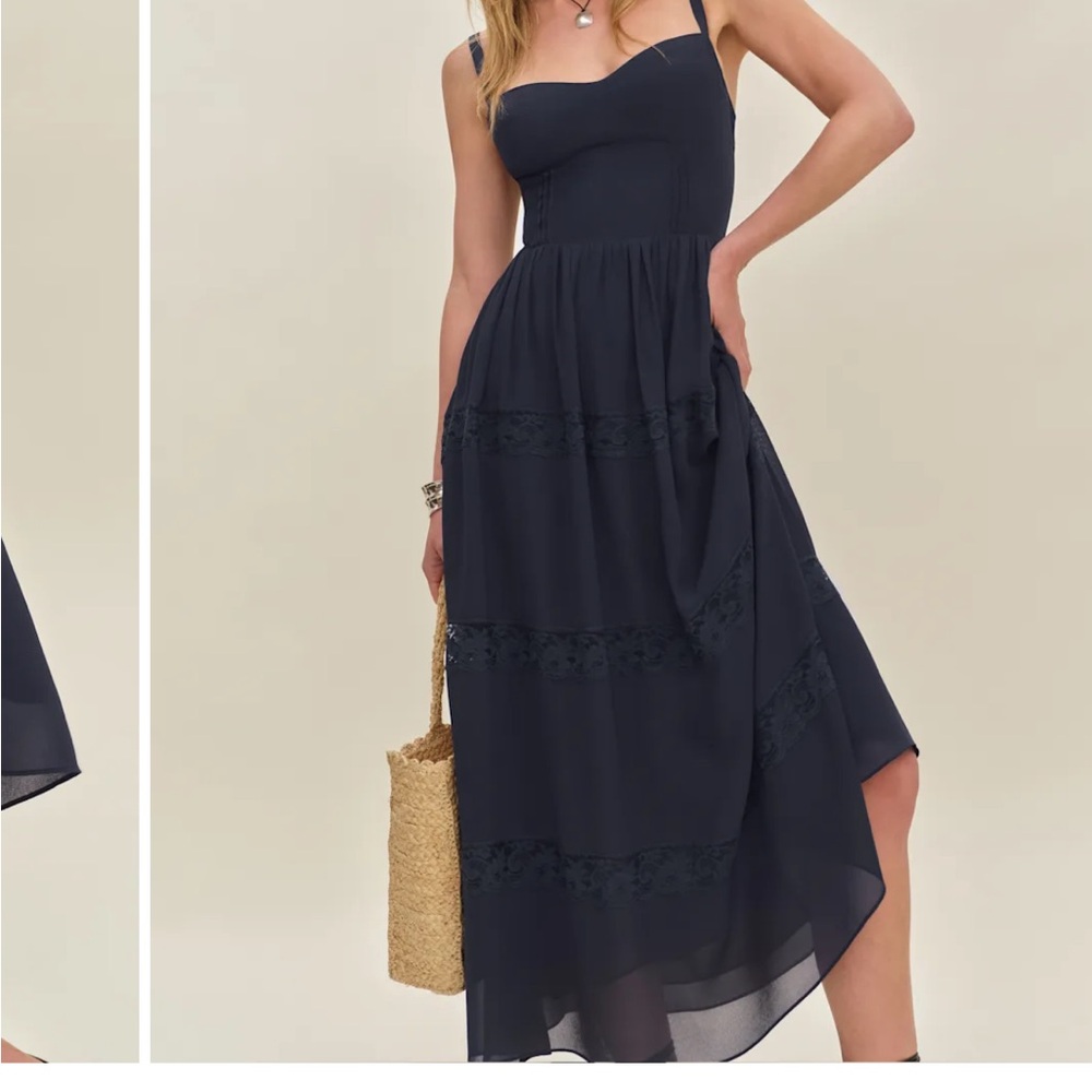 Reformation Navy Blue High-Low Dress